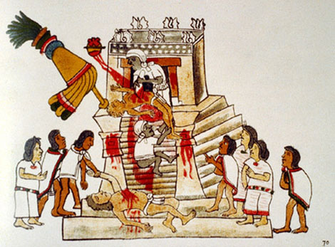 Aztec Priest Performs Sacrifice to the Sun and War God Huitzilopochtli